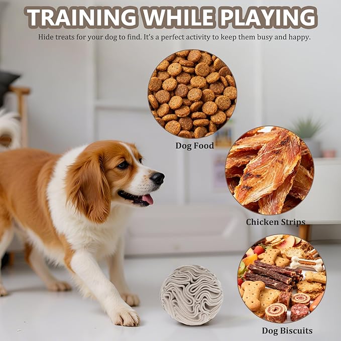 Light Brown Snuffle Ball for Dogs, Slow Feeder Mental Enrichment Toy for Small, Medium Dogs, Discreet Color Interactive Puzzle Game for Anxiety Relief & Indoor Fun, Machine Washable