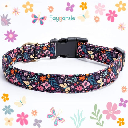 Faygarsle Cotton Designer Dogs Collar Cute Flower Dog Collars for Girl Female Small Medium Large Dogs with Purple Flower Charms XS