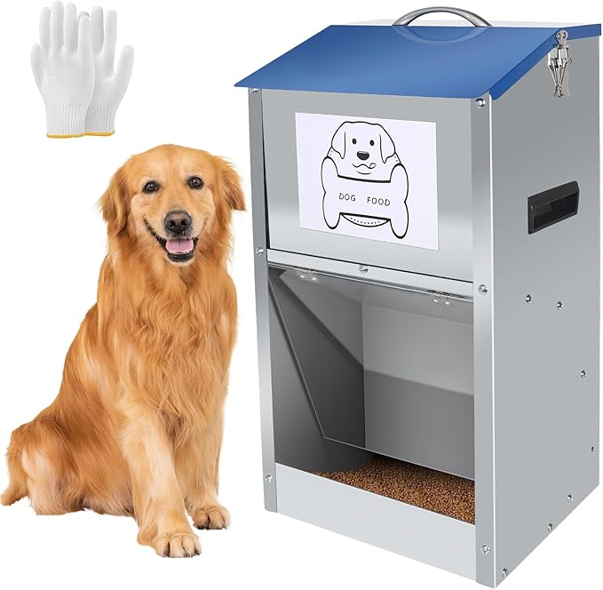 Automatic Dog Feeder,Galvanized Metal Pet Food Station for Indoor & Outdoor Use,50LBS Capacity Automatic Food Dispenser for Small, Medium, and Large Dog