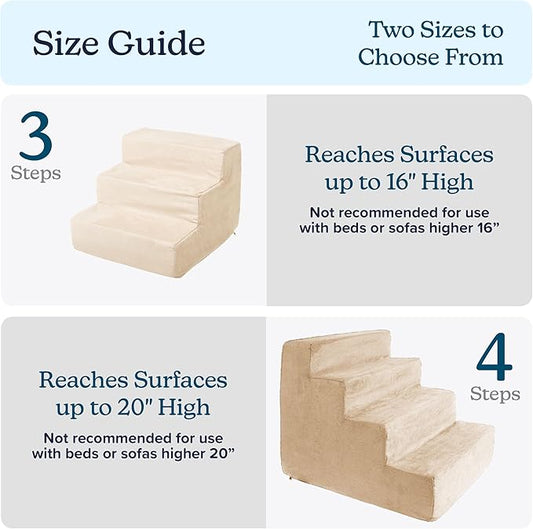 3-Step Pet Stairs - Nonslip Foam Dog and Cat Steps with Removable Zippered Microfiber Cover - 2-Tone Design for Home or Vehicle Use by PETMAKER (Tan)
