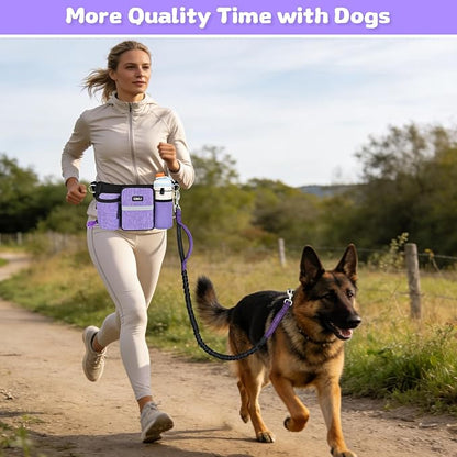 ETACCU Heavy Duty Hands Free Dog Leash with Zipper Pouch Waist Belt for Large Medium Dogs for Running, Walking, Jogging and Hiking, Dual Padded Handles and Durable Bungee (1 Dog Purple)
