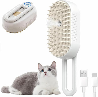 4 in 1 Cat steam brush, USB-Powered Pet for Dogs & Cats | Instant Fog Deshedding Tool, Reduces Shedding & Flyaway Hair | Gentle Grooming Brush for Dog & Cat Hair Loss Control (Beige)