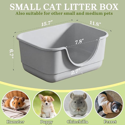 2 Pack Low Entry Small Litter Box for Kittens, Kitty Plastic Litter Boxes, Open Top, Anti-Splash High Sided Litter Tray Pan for Medium Pets, Puppy, Easy to Clean, 15.7" L*11.8" W*6.7" H (Grey)