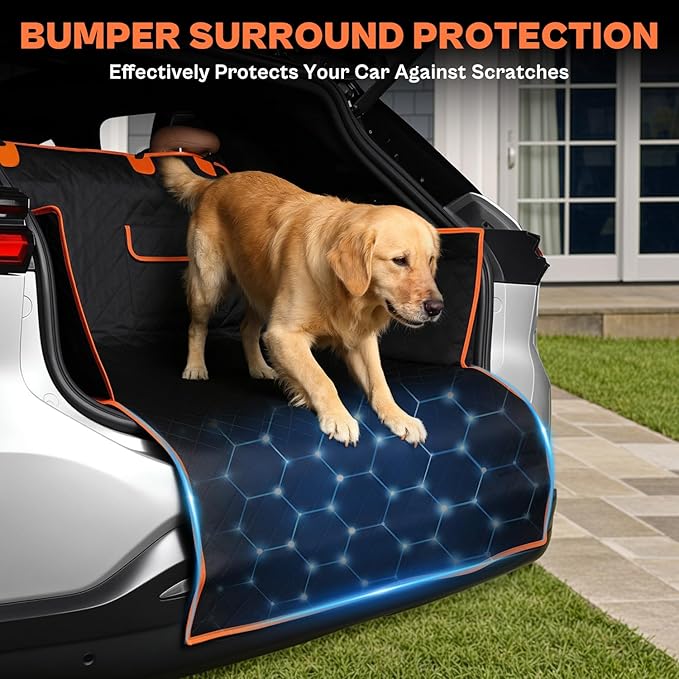 IVY&LANE SUV Cargo Liner for Dogs,Waterproof Trunk Cover Dog Car Seat Mat for SUVs Sedans Vans with Bumper Flap Protector,Non-Slip,Large Size Universal Fit,Black