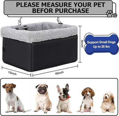 Dog Car Seat for Small Pets Under 20lbs, Booster Seat with Metal Frame, Double-Layer Oxford Fabric, Safety Leash for Dogs and Cats