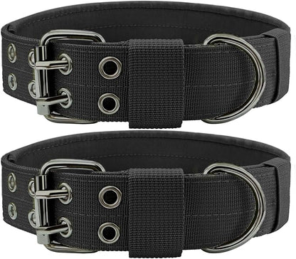 Heavy Duty Dog Collar for Large Dogs, 2 PCS Tactical Dog Collars with Metal Buckle & D Ring, 1.5" Width Thick Adjustable Nylon Collar for Medium Dogs, Black/XL