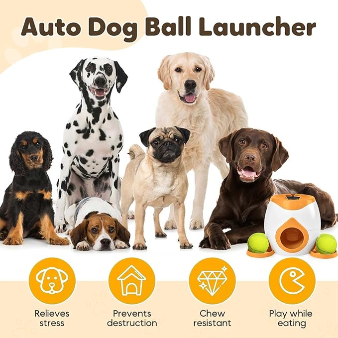 Dog Tennis Ball Food Reward Machine, Interactive Puzzle Toy with Slow Food Dispenser, Outdoor Training Toys Ball Launcher for Medium/Large Dogs, Exercise Mental Stimulation (Orange)