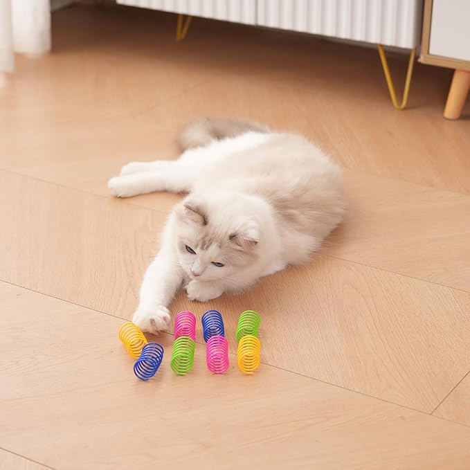 Cat Spiral 60 Pcs in Pack Colorful Springs Toys, Bouncy Coils for All Cat Breeds to Bite, Swat & Chase, Keeps Cats Entertained for Hours, 3 inches Long, Multi Colors Spring Toy