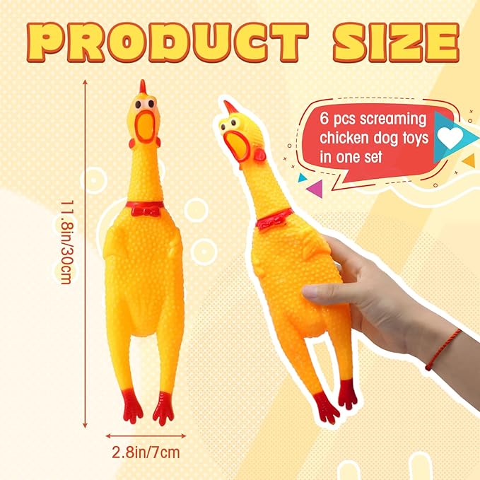 6 Pcs Large Screaming Chicken Dog Toys,Yellow Rubber Chicken 12 inch,Squeeze Squeaky and Screaming Chicken,Prank Novelty Toy for Adults