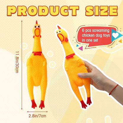 6 Pcs Large Screaming Chicken Dog Toys,Yellow Rubber Chicken 12 inch,Squeeze Squeaky and Screaming Chicken,Prank Novelty Toy for Adults