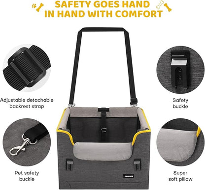 GENORTH Dog Car Seat for Small Dogs,Detachable Pet Car Seat Under 20 lbs,Dog Booster Seat with Cozy Chin Rest,Cushion and Safety Belt, (Gray)