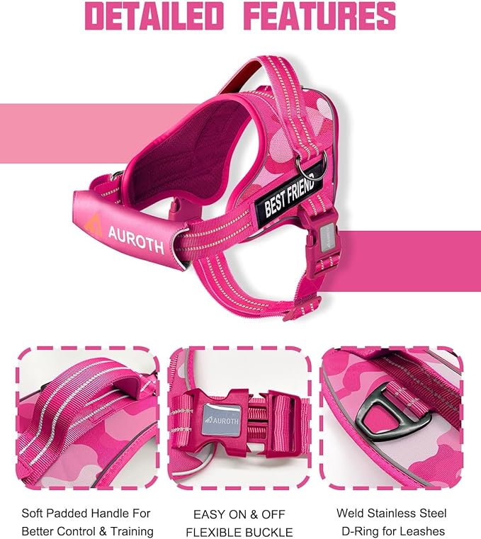 AUROTH Dog Harness and Leash Set, Soft Padded Service Dog Vest with 5.25FT Dog Leash, No Choke, Easy On Pet Vest, Adjustable Reflective No Pull Dog Harness Small Sized Dog, Easy Walking and Training
