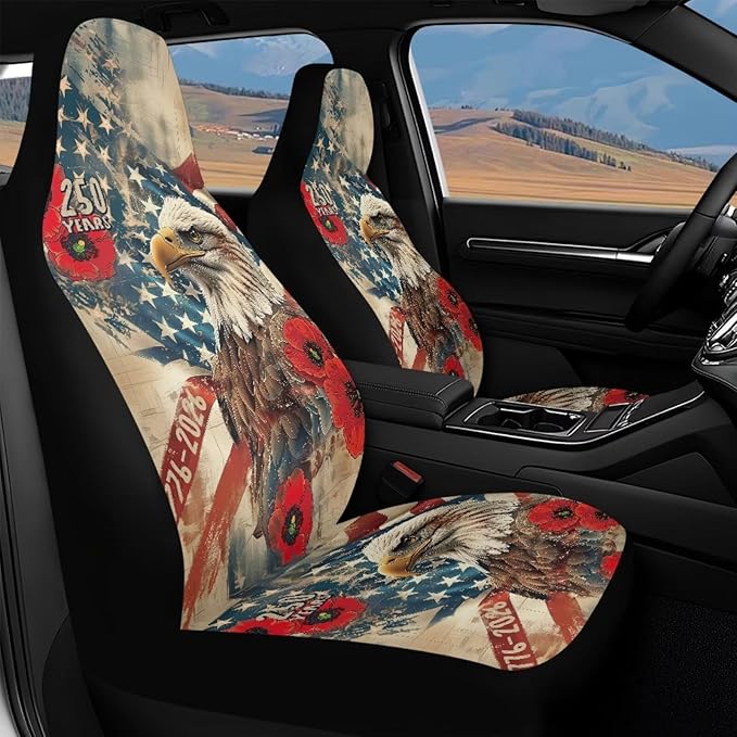 250th Anniversary Car Seat Covers 2 Pcs Waterproof Front Seat Covers Vintage Eagle Flag Bucket Seat Cover Car Interior Accessories for Women Men