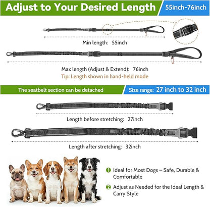 Hands Free Dog Leash 4-in-1, Adjustable 4–6 ft Waist & Crossbody Leash with Seat Belt Clip & Poop Bag Holder, Reflective & Heavy-Duty for Running, Walking, Hiking, Training