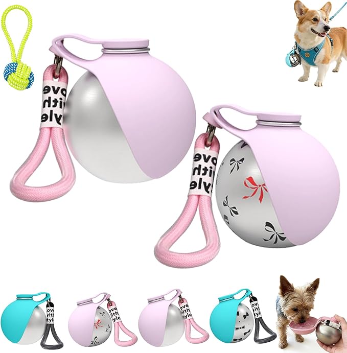 Foldable Pet Water Bottle for Travel, 2 in 1 Portable Dog Water Bottle, 304 Stainless Steel Compact Dog Drinking Bottles Leak Proof & Silicone Bowl for Walking Hiking (2PCS,G)