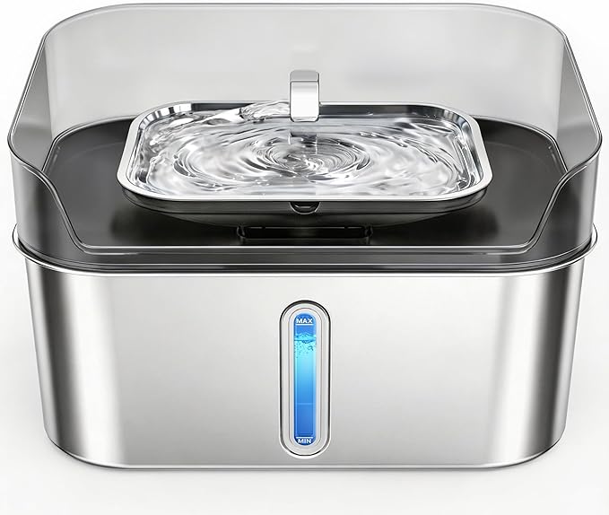 No Spill Dog Water Fountain Stainless Steel for Large Dogs, 8L/2.1Gal Ultra Quiet Pet Water Fountain for Cats Dogs Indoor, Automatic Dog Water Bowl Dispenser
