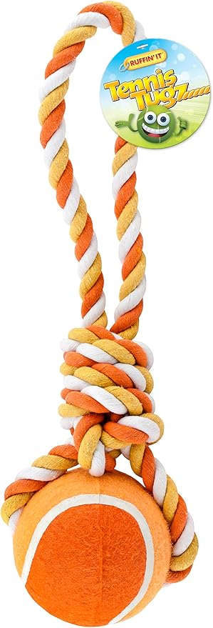 RUFFIN' IT Tennis Ball Rope Tug - Two-in-One Dog Toy for Park, Home, or Beach