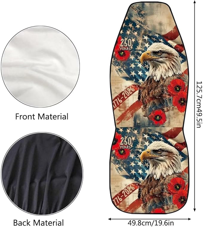 250th Anniversary Car Seat Covers 2 Pcs Waterproof Front Seat Covers Vintage Eagle Flag Bucket Seat Cover Car Interior Accessories for Women Men