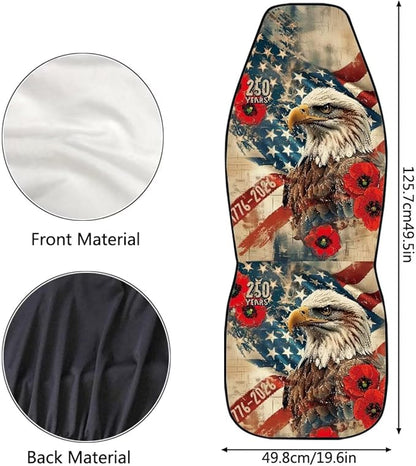250th Anniversary Car Seat Covers 2 Pcs Waterproof Front Seat Covers Vintage Eagle Flag Bucket Seat Cover Car Interior Accessories for Women Men