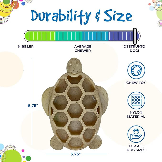 SodaPup Turtle – Durable Dog Chew Toy Made in USA from Non-Toxic, Pet Safe, Food Safe Nylon Material for Mental Stimulation, Clean Teeth, Fresh Breath, Problem Chewing, Calming Nerves & More
