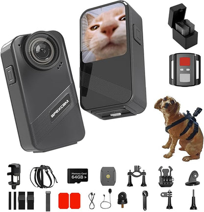 Dog Collar Camera with 64GB SD Card, 4K Cat Collar Cameras with Touch Screen, Dog Collar with Camera for Video Records, Pet Cameras Collar for Remote Monitoring Indoor Outdoor Dog Birthday Gift