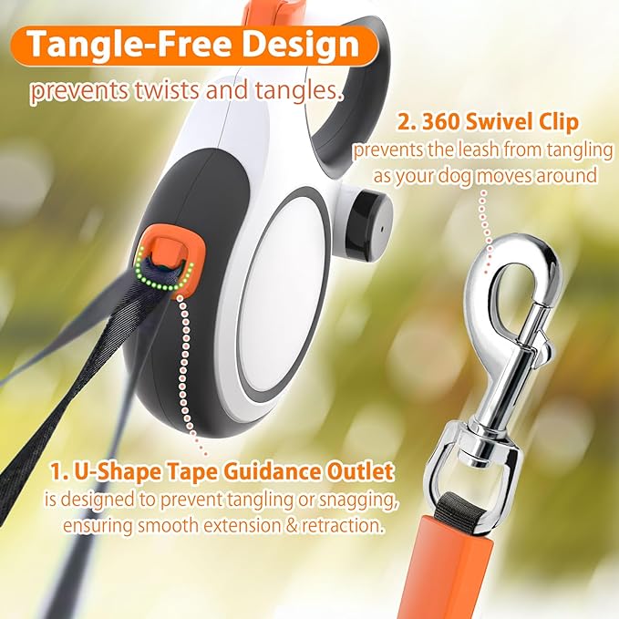 Retractable Dog Leash 26ft Heavy-Duty for Medium & Large Dogs - Upgraded Lock, Tangle-Free, Ergonomic Grip - Perfect for Walking, Running, Outdoor Training