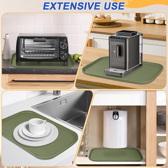 Silicone Pet Feeding Mat with Raised Edge for Food and Water, Dog Bowl Mats, Cat Bowls Placemat with High Lip for Floor Waterproof, Rubber Tray for Cats and Dogs 24 x 16 x0.8 Light Olive Green