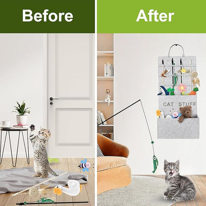 5-layer Cat Wand Toy Storage Bag, 31.6in Multifunction Pet Toy Storage Hanging Bag