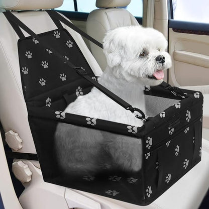 PetsHome Dog Car Seat Foldable Dog Car Booster Seat Waterproof Breathable Oxford Travel Bag for Small to Medium Dogs, Puppies, and Pets-Footprint Black