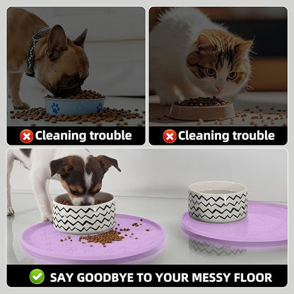 Comtim Waterproof Dog Food Mat - 2 Pack Silicone Pet Food Mat Dog Food Bowl Mats Cat Water Mats Eating Tray, Non-Slip Pet Placemat with Lip for Messy Drinkers to Protect Floor, Lavender 11"×11"