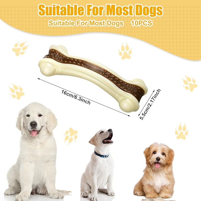 Sosation 10 Pcs Dog Chew Toys for Aggressive Chewers Nylon Beef Flavor Dog Bones Tough Puppy Teething Toys Puppy Chew Bones for Large/Medium/Small Breed Dogs Puppies (6.3 x 2.17 Inch)
