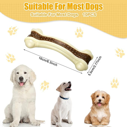 Sosation 10 Pcs Dog Chew Toys for Aggressive Chewers Nylon Beef Flavor Dog Bones Tough Puppy Teething Toys Puppy Chew Bones for Large/Medium/Small Breed Dogs Puppies (6.3 x 2.17 Inch)