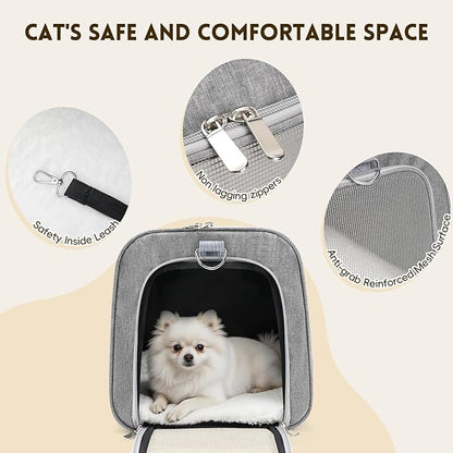 Cat Carrier Soft, Dog Carriers for Small Dogs/Large Cats (Up to 16lbs), with High Breathability, Shoulder Strap, Removable Pad, Pet Carrier Airline Approved, for Home Outdoor Travel (Gray)