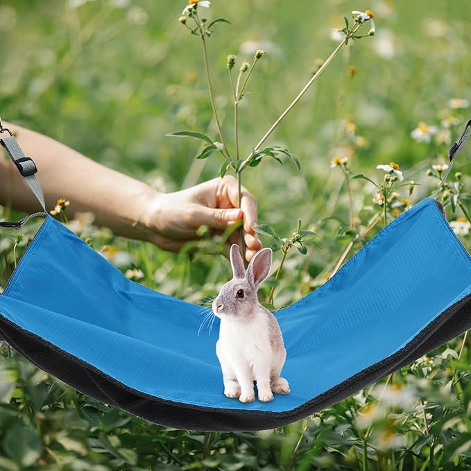 Unomor Waterproof Nylon Pet Hanging Bed, Double-Sided Cat Hammock with Thickened Fabric, Blue, Four Seasons Use for Indoor Cage and Small Pets