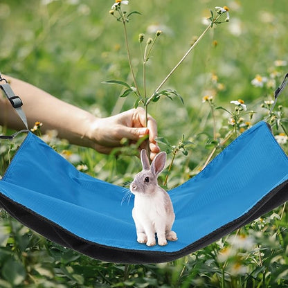 Unomor Waterproof Nylon Pet Hanging Bed, Double-Sided Cat Hammock with Thickened Fabric, Blue, Four Seasons Use for Indoor Cage and Small Pets
