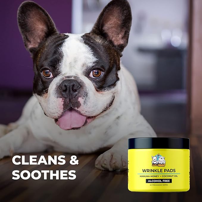 Wrinkle Wipes for French Bulldog, English Bulldog & Pug -100% Organic Extracts Dog Wrinkle Wipes to Soothe Wrinkles- Dog Face Wipes Cleaning Alcohol Free- Say Bye to Rash w/ Paste For Bulldogs Wrinkle