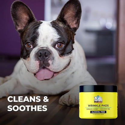Wrinkle Wipes for French Bulldog, English Bulldog & Pug -100% Organic Extracts Dog Wrinkle Wipes to Soothe Wrinkles- Dog Face Wipes Cleaning Alcohol Free- Say Bye to Rash w/ Paste For Bulldogs Wrinkle