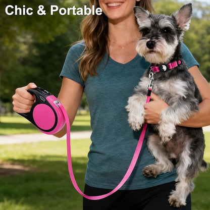 Taglory Retractable Dog Leash, 16ft No Tangle Leash Retractable for Medium and Large Dogs Up to 100 lbs, One-Handed Brake, Pause, Lock, Pink