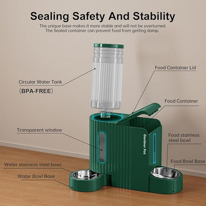 Gardner Pet Gravity Cat Food Feeder and Water Dispenser Stainless Steel Bowls Two-in-One Set Large Capacity Automatic Feeder for Pets Dogs, Puppies, Kittens-(0.8 Gallons x 2)