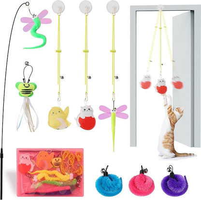Interactive Cat Toys, 8 Assorted Teaser Refills, 3 Indoor Cat Hanging Toy and 1 Interactive Wand Suitable for Indoor Cats