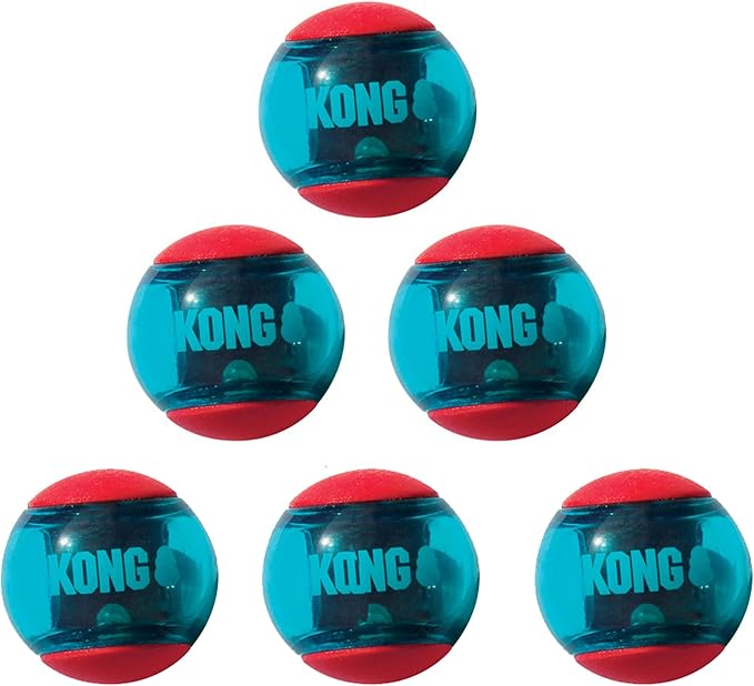 KONG Squeezz Action Ball Dog Toy – Durable Bouncy Ball with Built-in Squeaker – Great for Fetch & Chewers – Stimulates Play & Exercise (Red, Medium (6 Pack))