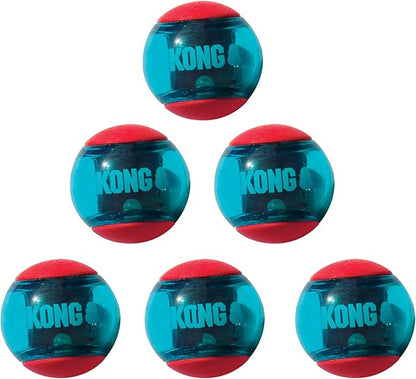 KONG Squeezz Action Ball Dog Toy – Durable Bouncy Ball with Built-in Squeaker – Great for Fetch & Chewers – Stimulates Play & Exercise (Red, Medium (6 Pack))