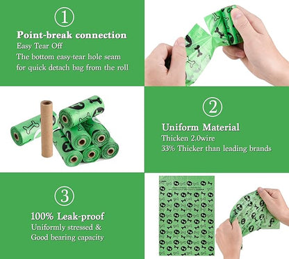 Biodegradable Dog Poo Bags with Holder-240 Large Poop Bags, Corn Starch Blended Compostable Poo Bag, Extra Thick Strong Leak Proof Poop Waste Bag for Dogs (Green)