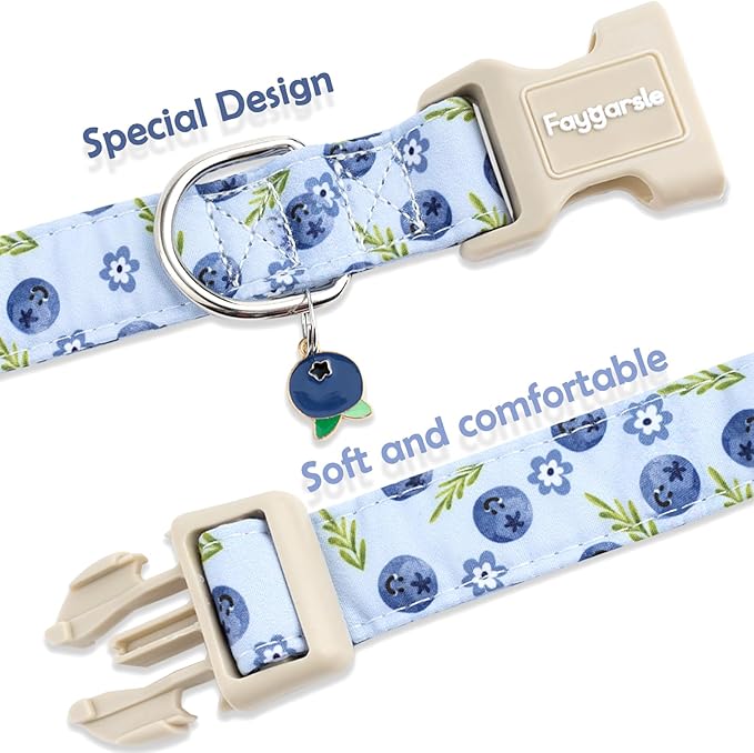 Faygarsle Blueberry Pattern Dog Collar for for Summer Small Medium Large Dogs Light Blue S