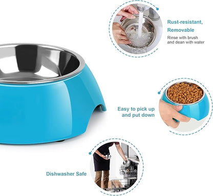 Double Dog Bowls and Food Bowls,Includes Small (4 fl oz) & Medium (10 fl oz) & Non-Slip Resin Station,Pet Feeder for Puppy Medium Dogs Cats - Blue