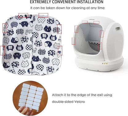 Curtain for Self Cleaning Cat Automatic Litter Box, Reduces Bounce, Stops Odors from The Litter Box Self Cleaning, Large-Diameter Trays Also Suitable.(White Cat)