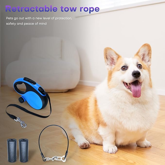 Retractable Dog Leash with Chew Proof Cable, 26ft Heavy Duty Dog Leash for Medium Large Dogs up to 110lbs, Strong Nylon Strap that Won't Tangle,360° No Tangle, one-Hand Brake.(Blue, 26Ft)