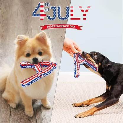 Vehomy 3-Pack Independence Day Dog Cotton Rope Toys - U S A Shape, American Flag Colors, Durable Cotton Rope, Chew & Dental Health, Medium Dogs