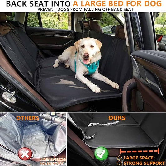 BORKIN Back Seat Extender for Dogs, Hard Bottom Dog Car Seat Cover with AC mesh Vent, Waterproof Dog Backseat Cover for Car, Foldable Dog Hammock for Car Travel
