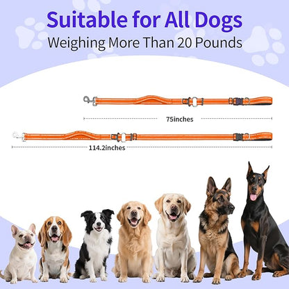 Kazazoo Hands-Free Dog Leash with Adjustable Length 6-9FT + Dual Padded Handles Reflective Safety for Walking, Jogging & Training | Suitable for Medium to Large Dogs & Puppies Orange-L